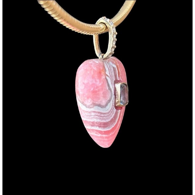 2020s Rhodochrosite Heart Pendant With Spinel & Diamond Bail For Sale - Image 5 of 8