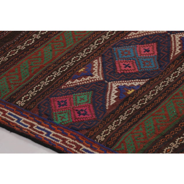 Tribal Vintage Persian Soumak Kilim, Rich Ground With Jewel Tone Motifs - Rug & Kilim For Sale - Image 3 of 7