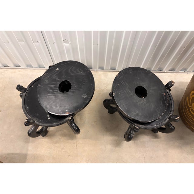 Exceptional Pair Monumental Chinese Dragon Jardinieres Celadon Glaze Chinoiserie Egg Art Pottery Urns With Stand and Glass Top, a Pair For Sale - Image 12 of 12