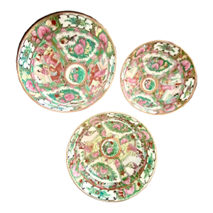 Vintage Famille Rose Bowls Set of Three