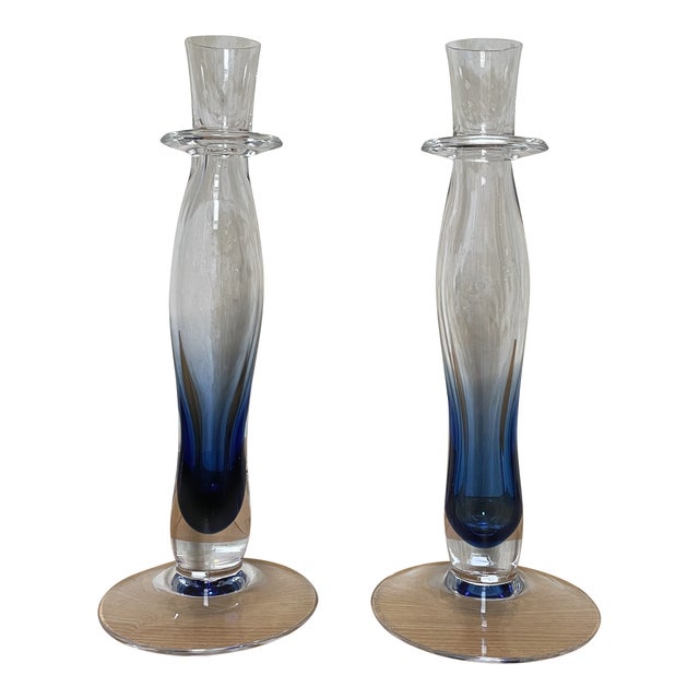 Orrefors Swedish Modern Glass Candle Holders - a Pair For Sale