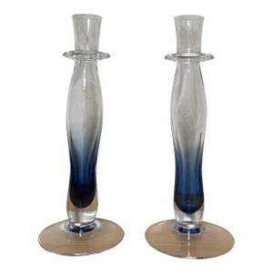 Orrefors Swedish Modern Glass Candle Holders - a Pair