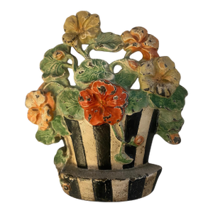 Antique Hubley Striped Basket of Flowers Iron Doorstop #221