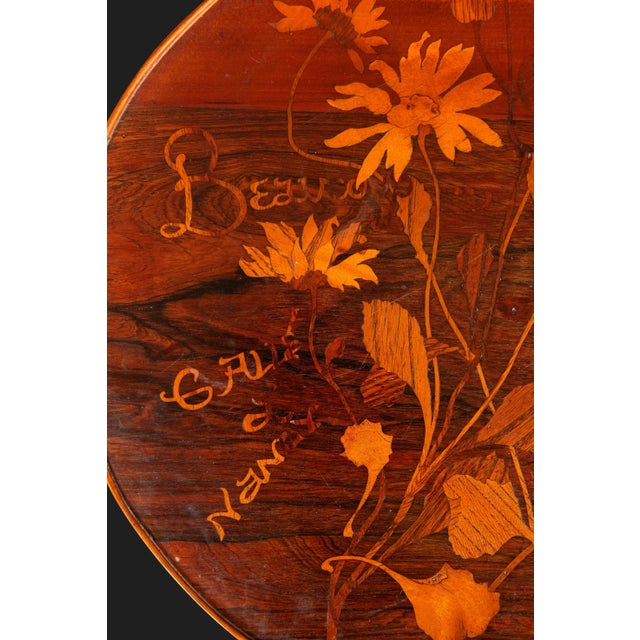 Art Nouveau Pedestal Table with Trefoiled Marquetry Top Decorated with Flowers by Émile Gallé, 1890s For Sale - Image 12 of 14