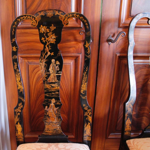 Black Pair of George I Style Black and Gilt Japanned Side Chairs For Sale - Image 8 of 18