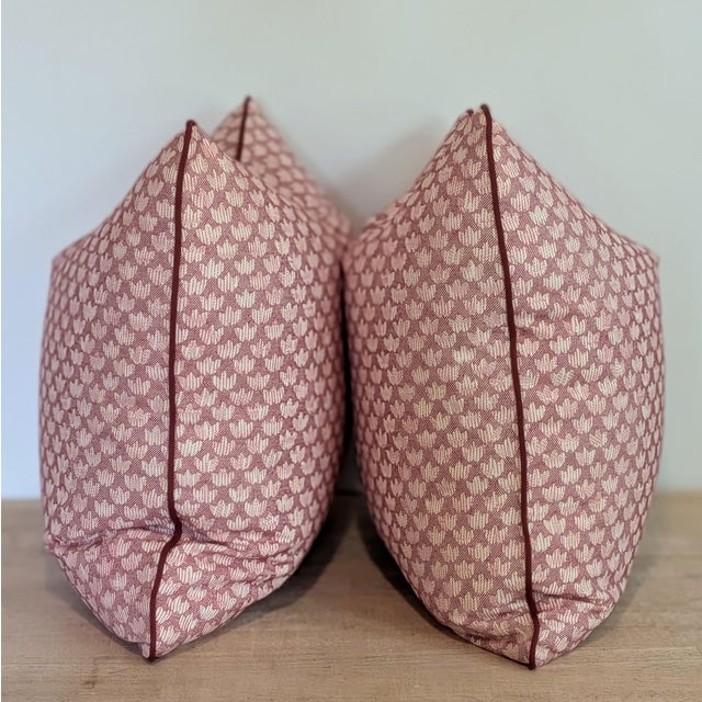 Traditional Fermoie Eythorne Print Pillows in Red With Cord - Double Sided Pair For Sale - Image 3 of 6