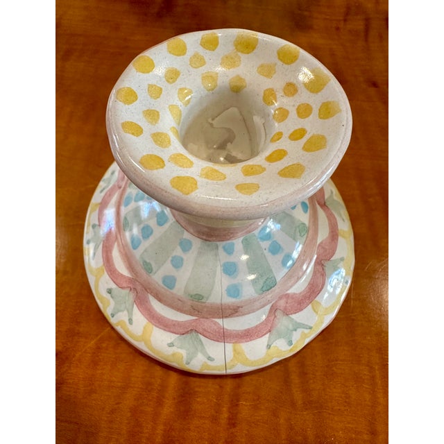 Whimsical Pair of McKenzie-Childs Ceramic Candlesticks For Sale - Image 4 of 4