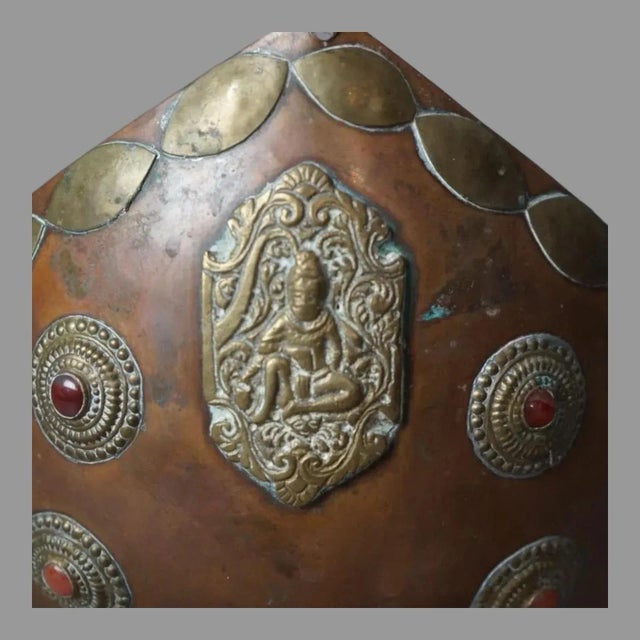 Antique Tibetan Style Jeweled Mixed Metal Copper & Brass Ceremonial Bowl, Late 19th Century For Sale - Image 11 of 12