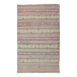 Vintage Turkish Kilim Rug in Soft Gray, Rose, and Sage Green Striped Pattern For Sale