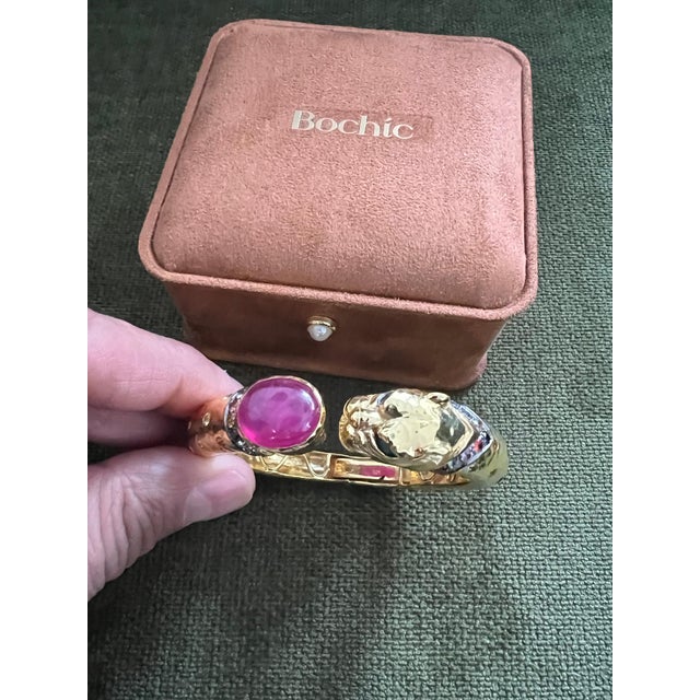 Bochic “Orient” Vintage Ruby & Multi Sapphire Dragon Bangle In 18K Gold & Silver For Sale - Image 14 of 17