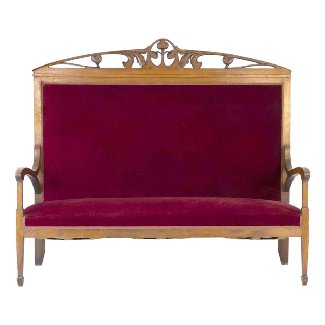 Red Velvet Sofa, Italy, Mid-20th Century For Sale