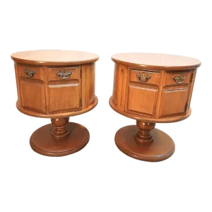 Vintage Drum Tables Mersman Side Barrel Tables 1970 - Set of 2