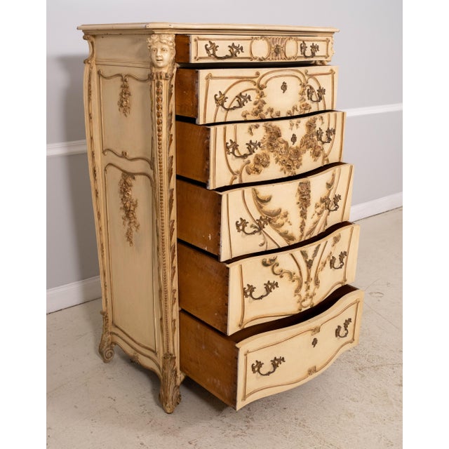 Traditional Antique 19th Century Cherub Carved Painted High Chest of Drawers For Sale - Image 3 of 18