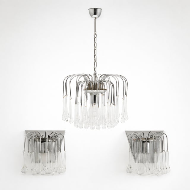 1970s Waterfall Lamp and Wall Sconces in Murano Glass in the style of Paolo Venini, Italy, 1970s, Set of 3 For Sale - Image 5 of 5