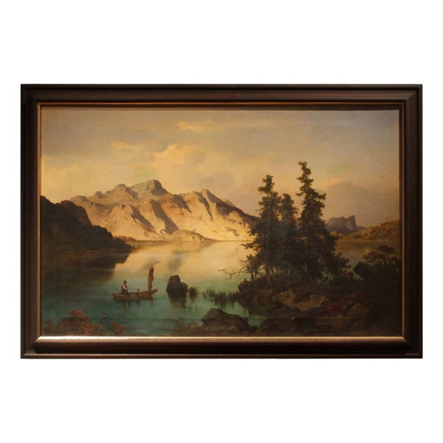 Joseph Brunner, Austrian Landscape with Lake and Mountain Painting, 1869, Oil on Canvas, Framed For Sale