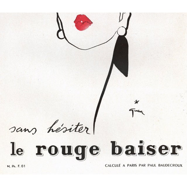 Mid-Century Modern 1949 French Mid-Century Advertisement Print for Lipstick by Gruau For Sale - Image 3 of 4