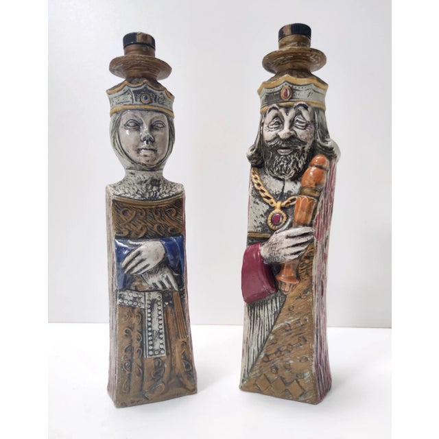 Made in Italy, 1960s. These high-quality liquor bottles are made in polychrome ceramic. They are vintage items, therefore...