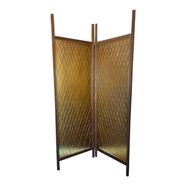 * Reserved for Rachel * Mid Century Amber Acrylic Diamond 2 Panel Room Divider / Screen For Sale