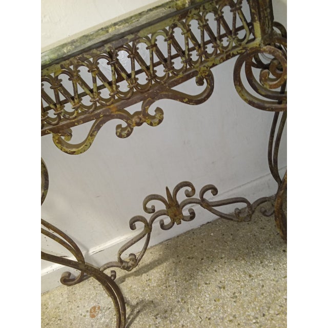 Ornate Vintage Wrought Iron & Green Marble Entryway/Foyer Table For Sale - Image 6 of 7
