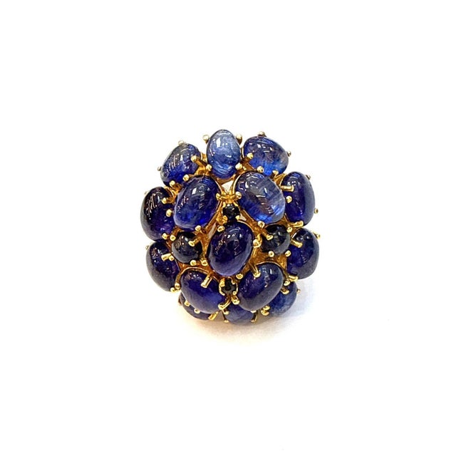 Bochic "Orient" Vintage Blue Sapphire Vintage Cluster Ring Set 18K Gold & Silver For Sale - Image 18 of 18