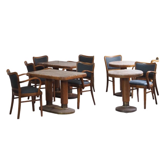 Marble Cafe Table and Chairs in Bentwood, Set of 12 For Sale