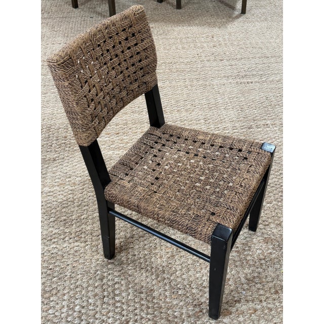 4 Palecek Blackened Pananawood & Woven Seagrass Dining Chairs, Late 20th Century For Sale - Image 12 of 17