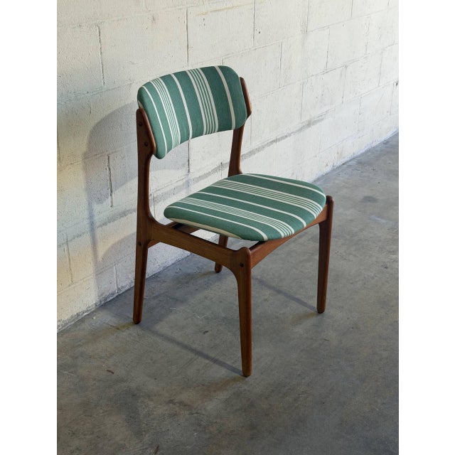 In Style of Erik Buch Model 49 Teak Dining Chair Green Striped Upholstery Danish Mid-Century Modern 1960s For Sale - Image 4 of 10