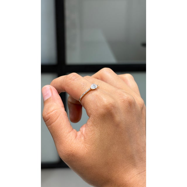 Modern Pear-Shaped Natural Diamond Engagement Ring Size 5 in 14k Yellow Gold For Sale - Image 3 of 17