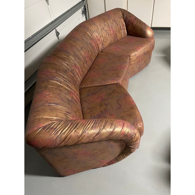Postmodern Vintage Carson’s of High Point Postmodern Curved Sectional Sofa, Pair — Metallic Bronze Upholstery For Sale - Image 3 of 6