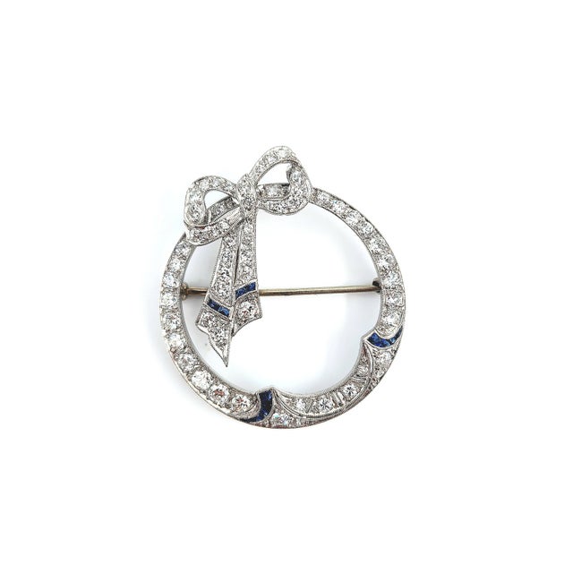 Metal 3.00 Ct Natural Sapphire & Diamond Brooch For Sale - Image 7 of 9