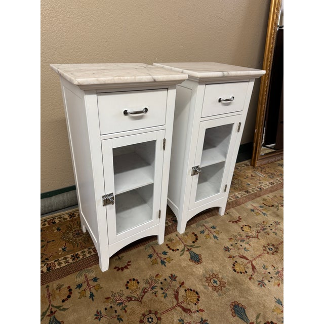 Elegant Furniture Madison Avenue Marble Top Glass Door Cabinets, Pair For Sale - Image 4 of 15