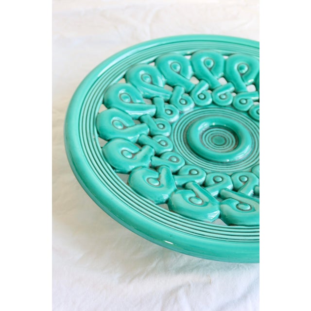Large Vintage Turquoise Ceramic Bowl with Openwork Braided Pattern, 1950s For Sale - Image 3 of 8