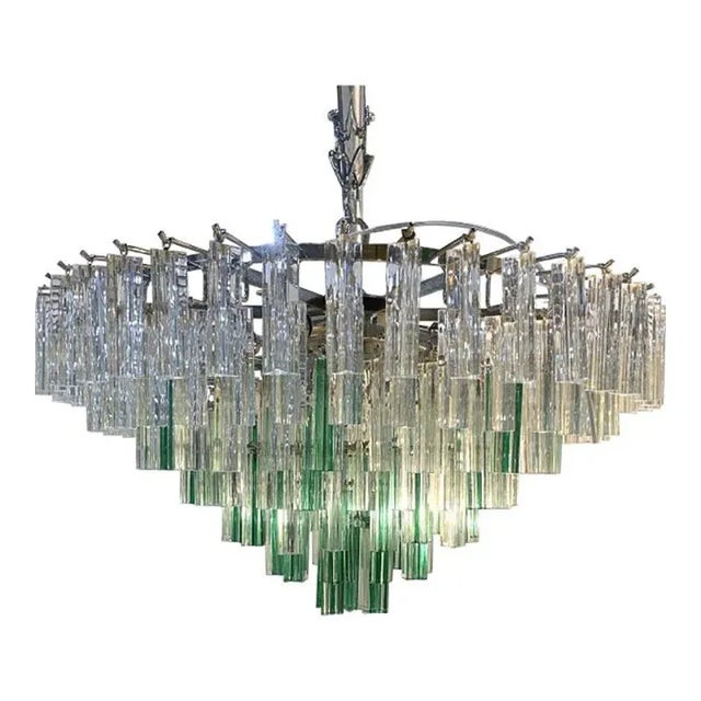 Vintage Green Quadriedro and Clear Triedro Murano Style Glass Chandelier by Simoeng For Sale - Image 6 of 6