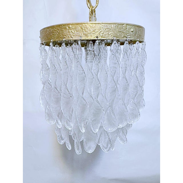Brass Vintage Murano Glass Leaf Chandelier With Brass Rim For Sale - Image 8 of 8