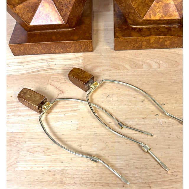 Late 20th Century Christopher Guy Style Tortoiseshell Lacquer Spiral Polyhedron Lamps - a Pair For Sale - Image 10 of 11