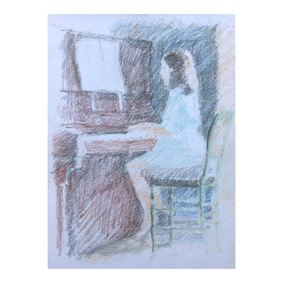 1990s Girl Playing Piano Drawing For Sale