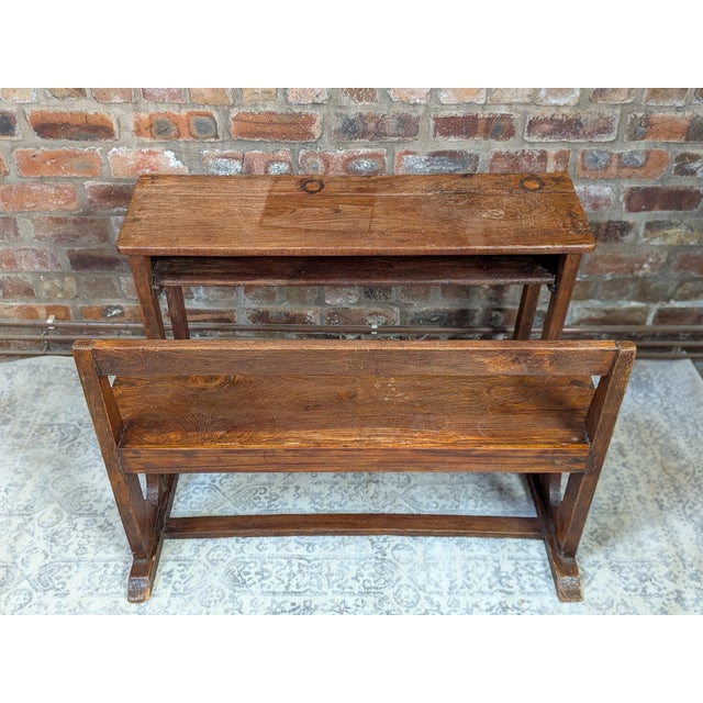 Brown Vintage Double School Desk in Oak For Sale - Image 8 of 9