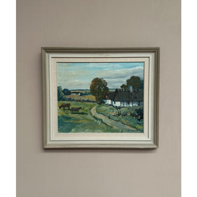 Hjalmar Lindblom, Farms with Grazing Cows, 1950s, Oil on Canvas, Framed For Sale - Image 11 of 11