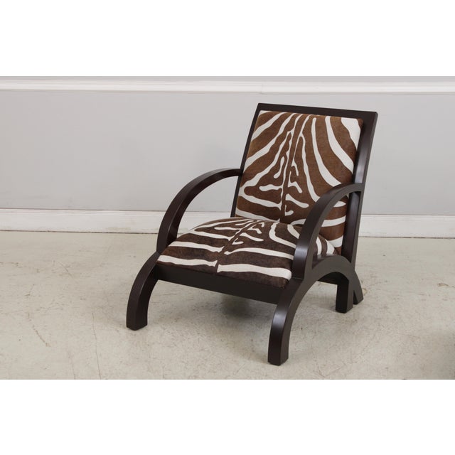 Brown Art Deco Modern Style Zebra Print Chair & Ottoman For Sale - Image 8 of 18