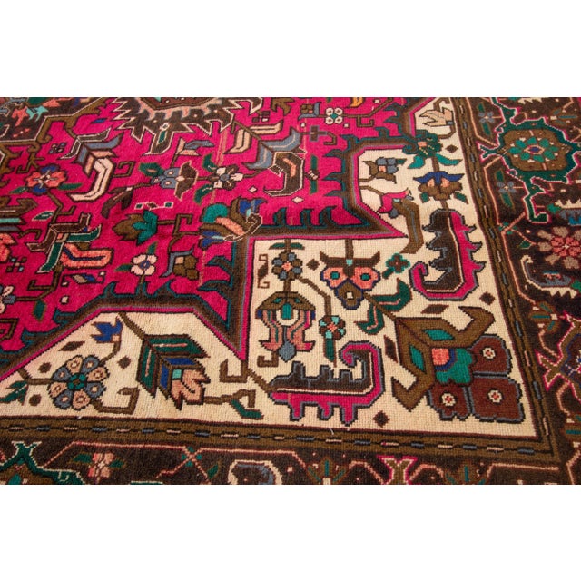 1940s Vintage Persian Heriz Handmade Pink Flroral Wool Rug For Sale - Image 10 of 12