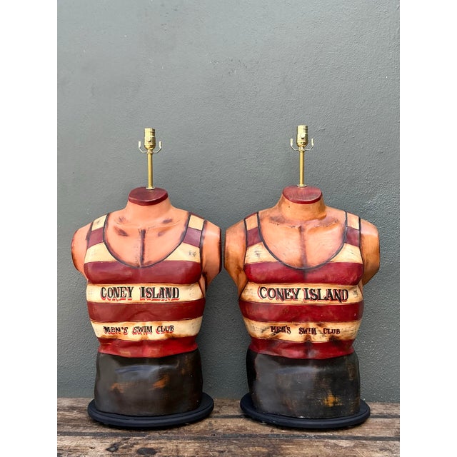 Vintage Coney Island Men's Swim Club Lamps For Sale - Image 11 of 12