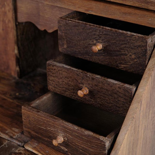 Antique Oak Secretary Desk with Glazed Display Cabinet and Brass Fittings, 1880 For Sale - Image 9 of 17