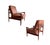Pair of Vintage Danish modern lounge chairs attributed to Magnus Olesen featuring louvered organic-shaped backrests,...