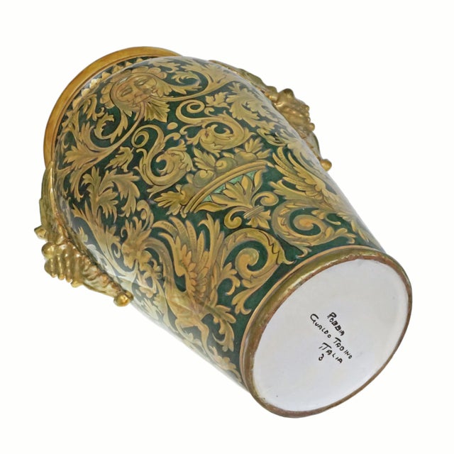 Large Late 20th Century Robbia Gualdo Tadino Italy Luster Pottery Dragon Handles Entryway Vase For Sale In Philadelphia - Image 6 of 8