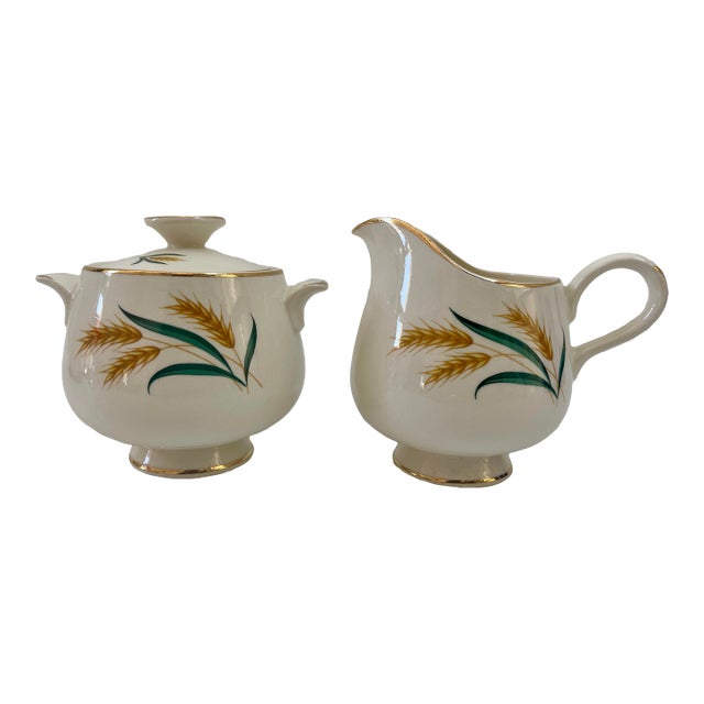 Midcentury Gilt Royal Harvest Sugar & Creamer Set - Set of 2 For Sale