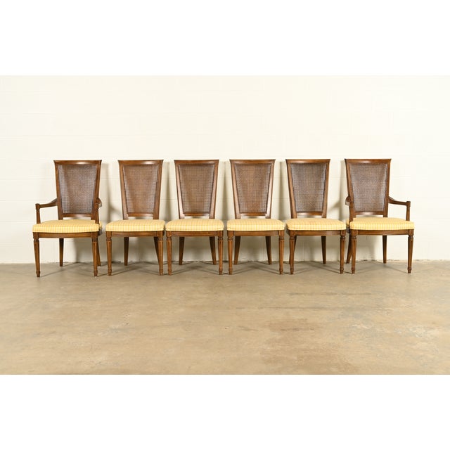 French Henredon French Regency Louis XVI Carved Walnut Cane Back Dining Chairs, Set of Six For Sale - Image 3 of 16