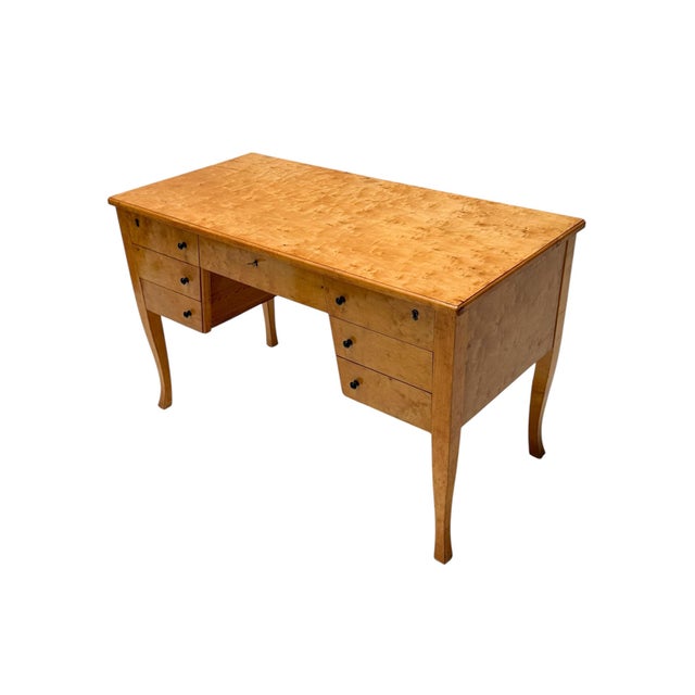 Wood Art Deco Swedish Desk in Birdseye Maple, 1940s For Sale - Image 7 of 14