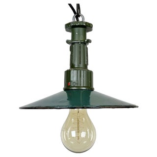 Industrial Green Enamel Pendant Lamp with Cast Aluminium Top, 1960 For Sale