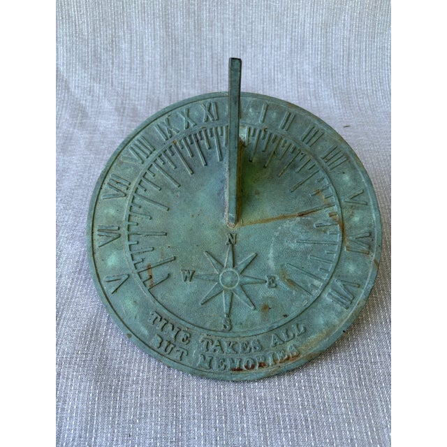 Vintage Bronze Verde Sun Dial Garden Ornament Roman Numerals For Sale In New York - Image 6 of 13