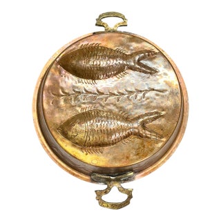 Vintage Rustic Hammered Copper Fish Mold Pan For Sale